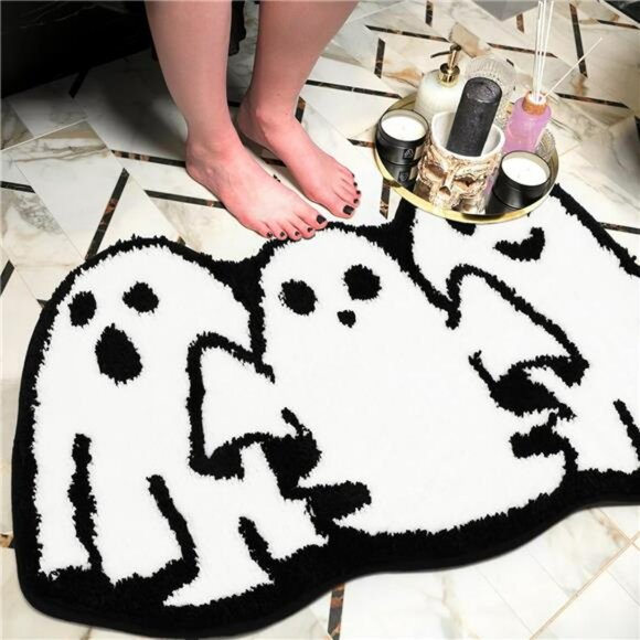 Halloween Ghost Bathroom Rug Non Slip Bath Mat Soft Absorbent Spooky Floor Carpe - Picture 4 of 7